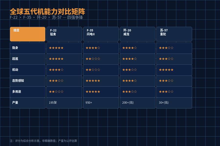 全球五代机能力对比矩阵